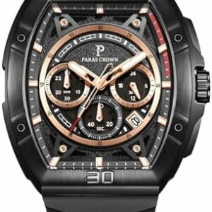 Paras Crown Mens Watches Fashion Luxury Quartz Waterproof Chronograph Wrist Watches for Men Silicone Strap